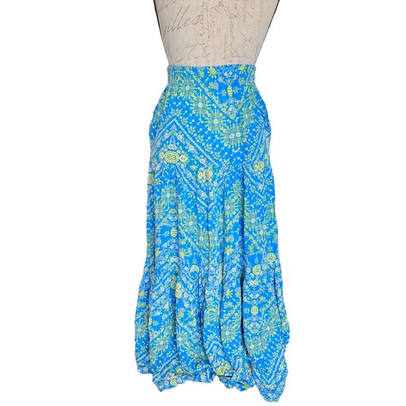 Scoop Womens Skirt Size XS Floral Print Maxi Blue Full Long Gypsy Blue Yellow - Picture 2 of 11